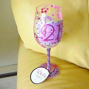 Lolita 21st Birthday Artisan Made Hand Painted Wine Glass New w/Tag- $29 retail